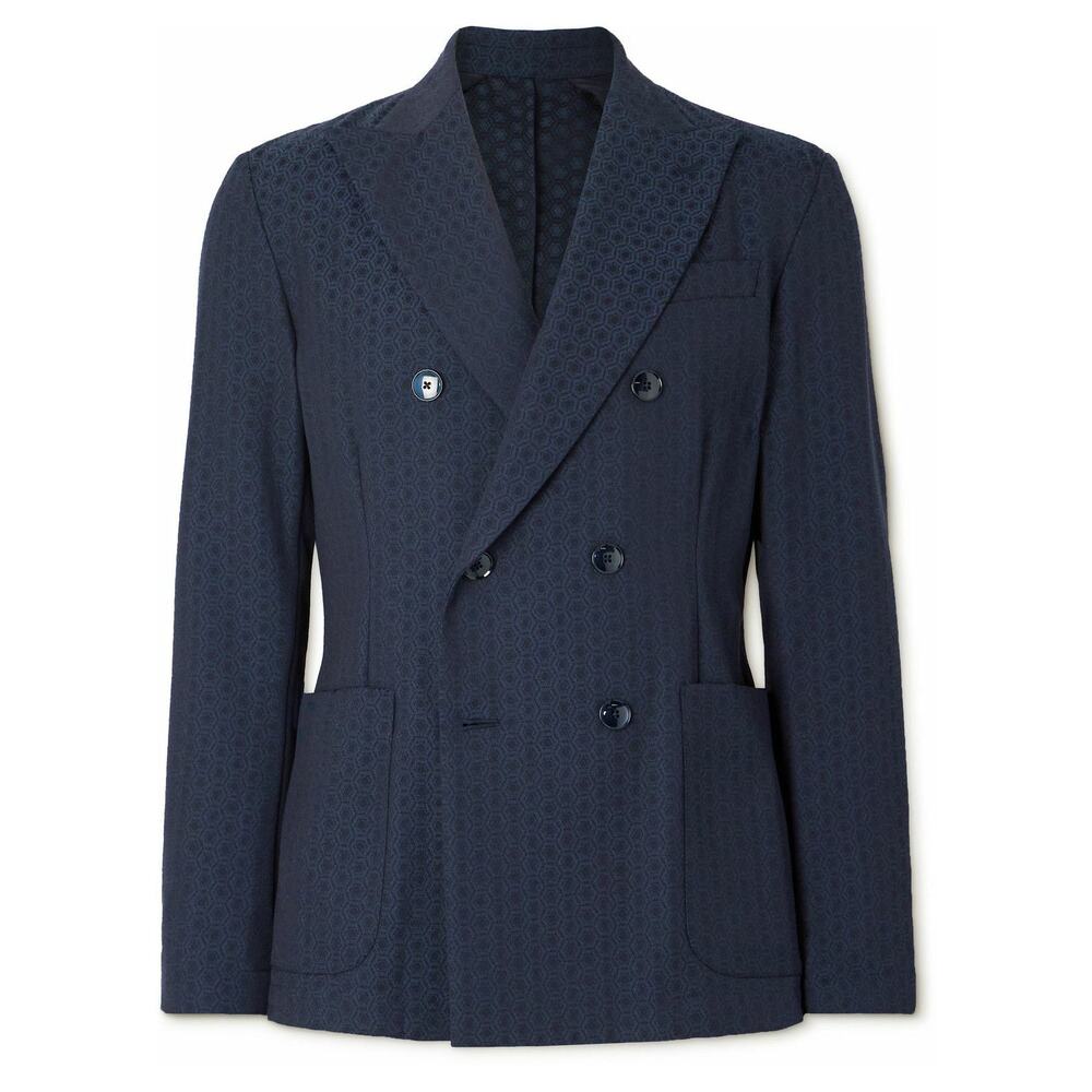 Barena Venezia - Double-Breasted Jacquard Suit Jacket in Blue EU size 48